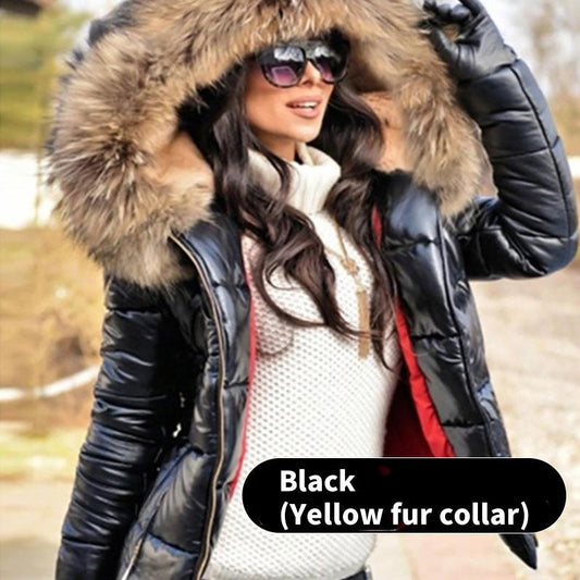 ❄️Winter-Specials❄️Ladies Casual Warm Large Fur Collar Hooded Jacket