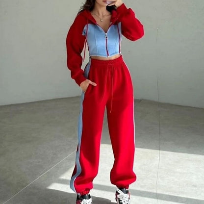 Women’s Trendy Color Block Jacket & Pants 2-Piece Set