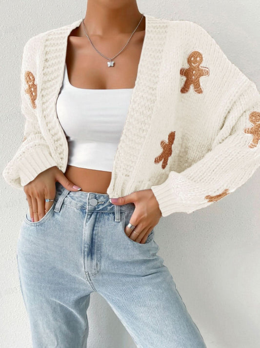 🔥[Super Soft]😍 Women's Cartoon Print Drop Shoulder Short Cardigan Sweater